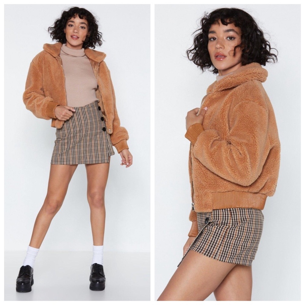 NASTY GAL Faux Fur Camel Teddy Bear Sherpa Coat S M L NWT